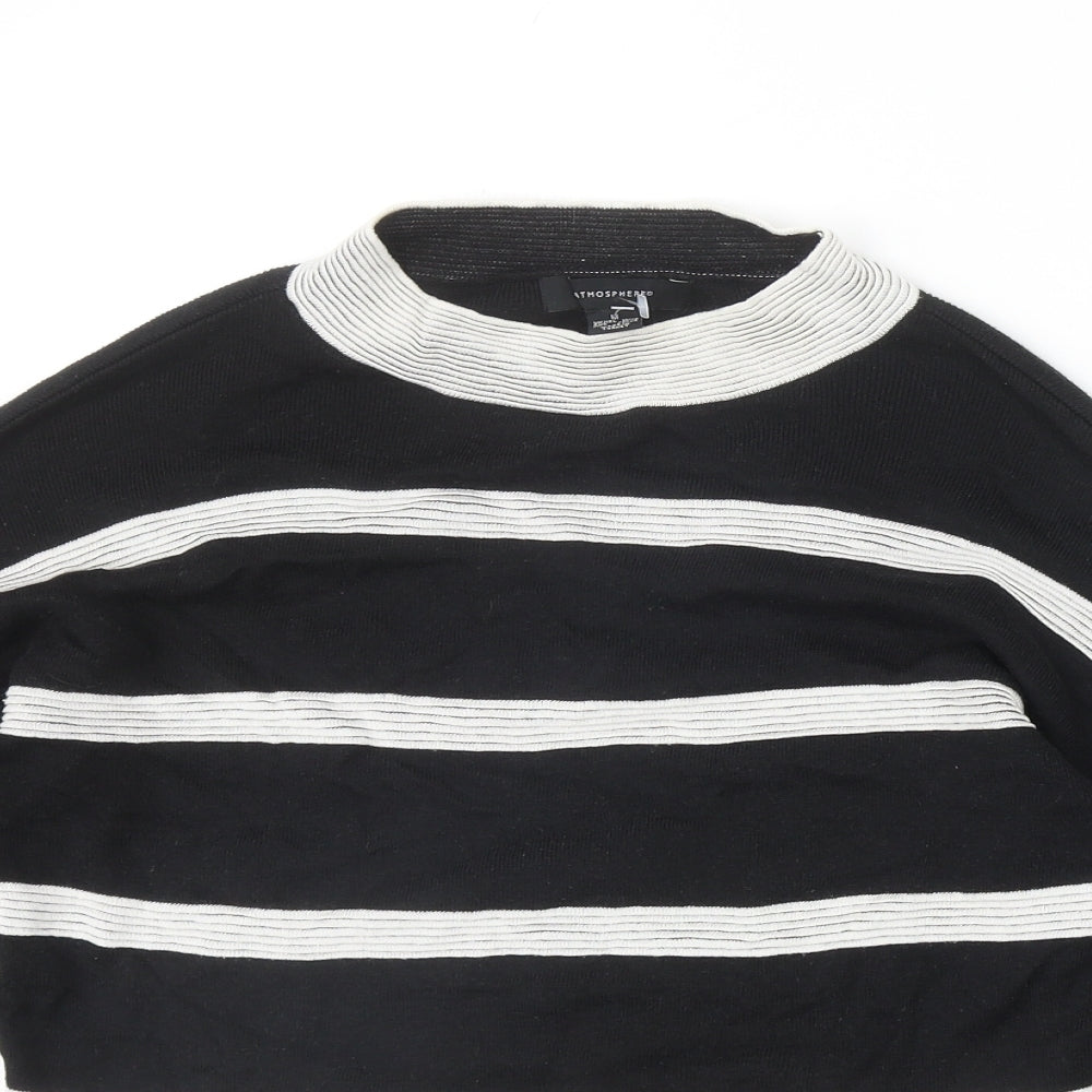Atmosphere Womens Black Round Neck Striped Acrylic Pullover Jumper Size M