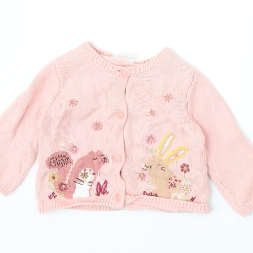 NEXT Girls Pink 100% Cotton Cardigan Jumper Size 3-6 Months Button - Embroidered Appliqués