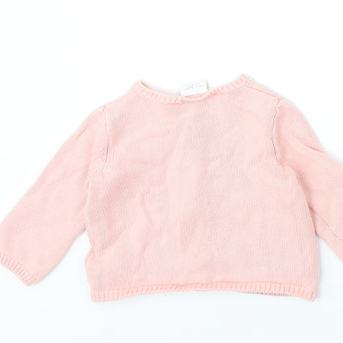 NEXT Girls Pink 100% Cotton Cardigan Jumper Size 3-6 Months Button - Embroidered Appliqués