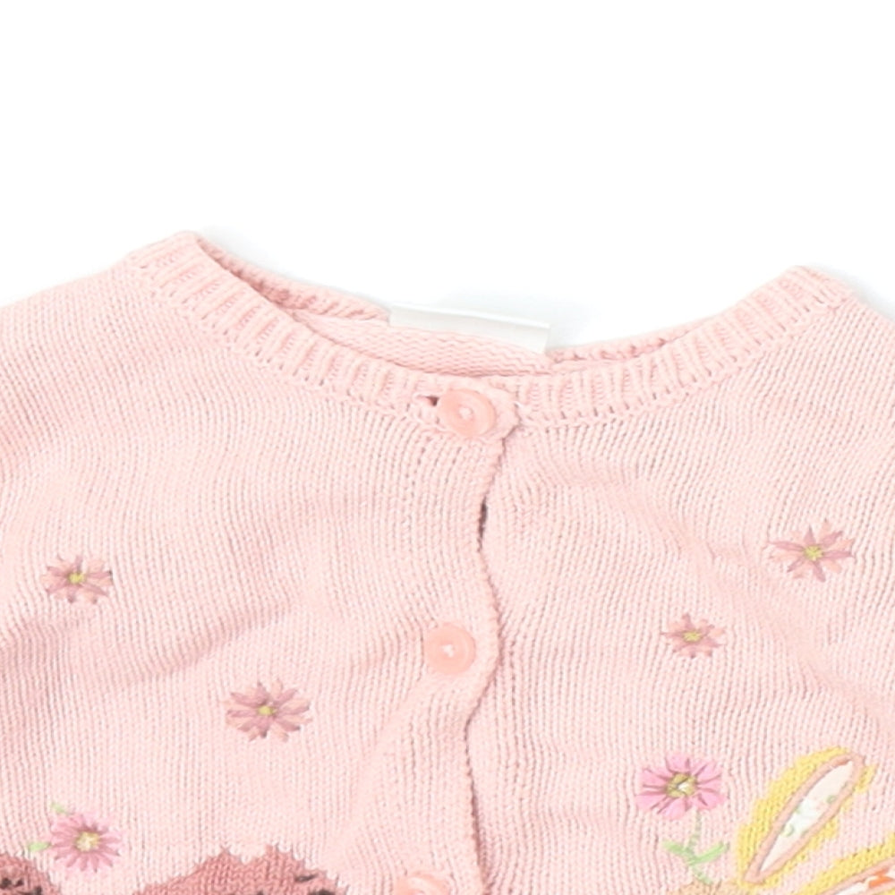 NEXT Girls Pink 100% Cotton Cardigan Jumper Size 3-6 Months Button - Embroidered Appliqués