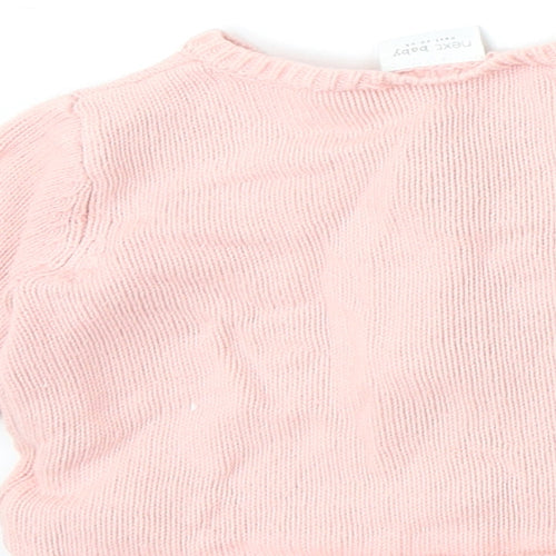 NEXT Girls Pink 100% Cotton Cardigan Jumper Size 3-6 Months Button - Embroidered Appliqués