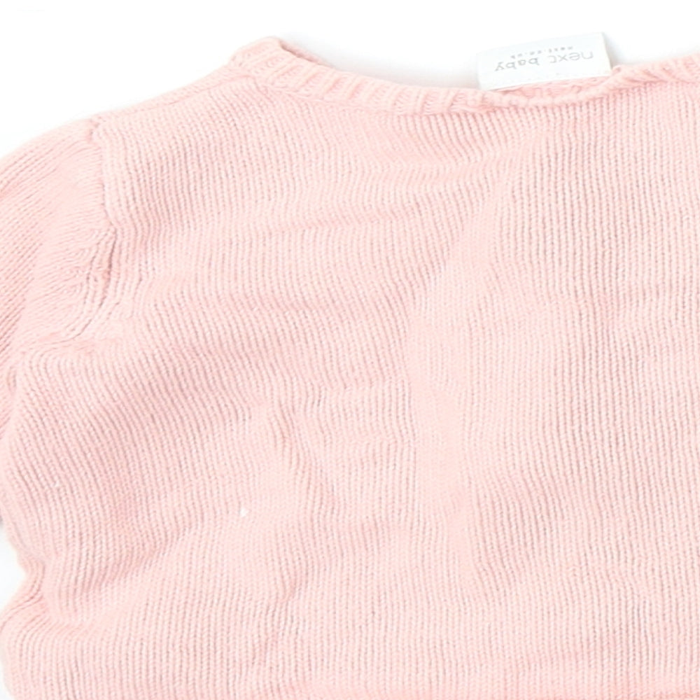 NEXT Girls Pink 100% Cotton Cardigan Jumper Size 3-6 Months Button - Embroidered Appliqués