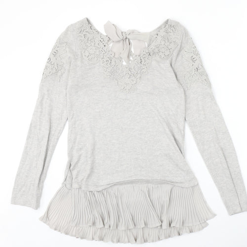 Coast Womens Grey V-Neck Polyamide Pullover Jumper Size XS
