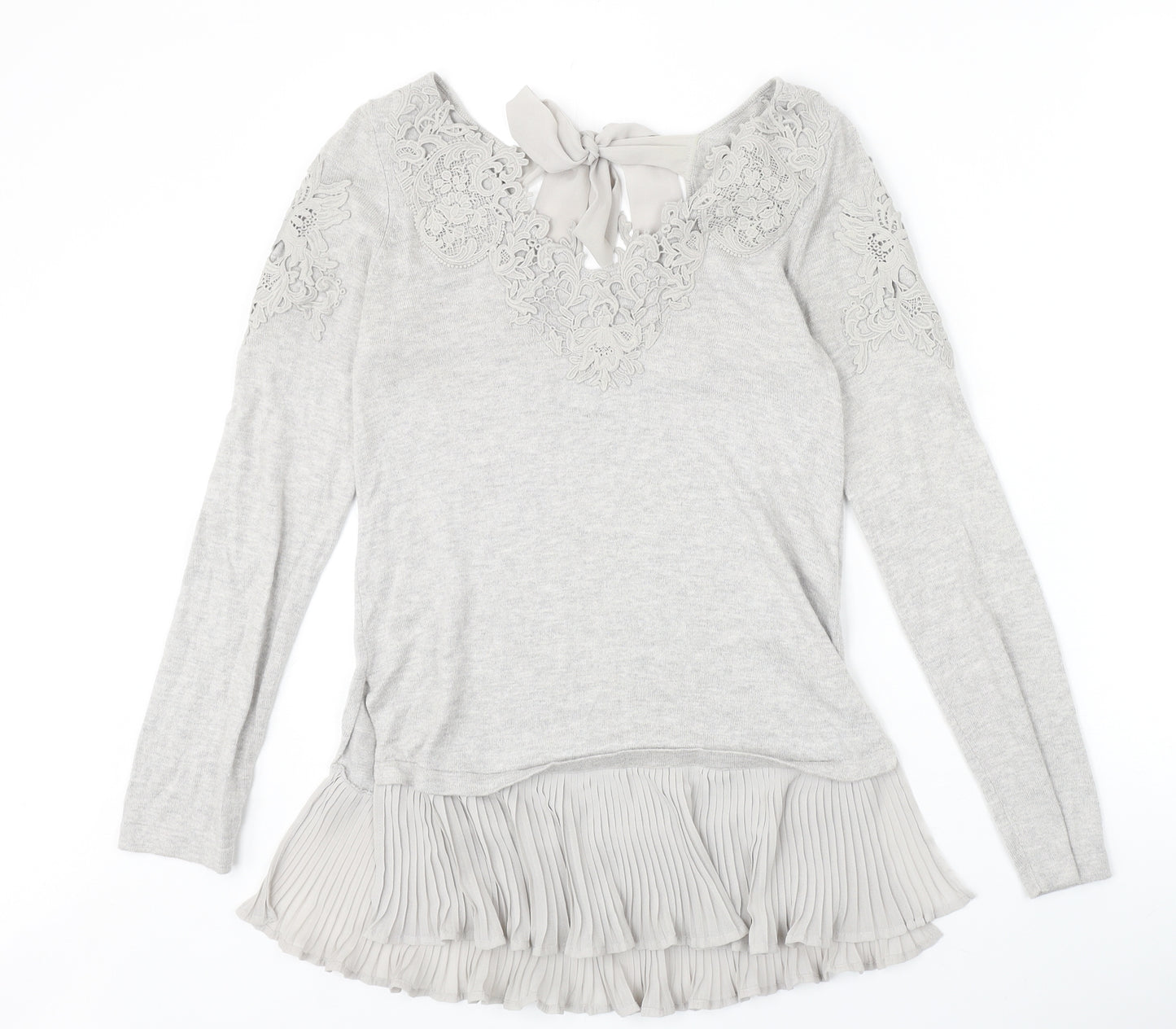 Coast Womens Grey V-Neck Polyamide Pullover Jumper Size XS