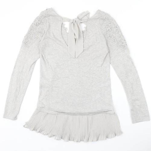 Coast Womens Grey V-Neck Polyamide Pullover Jumper Size XS