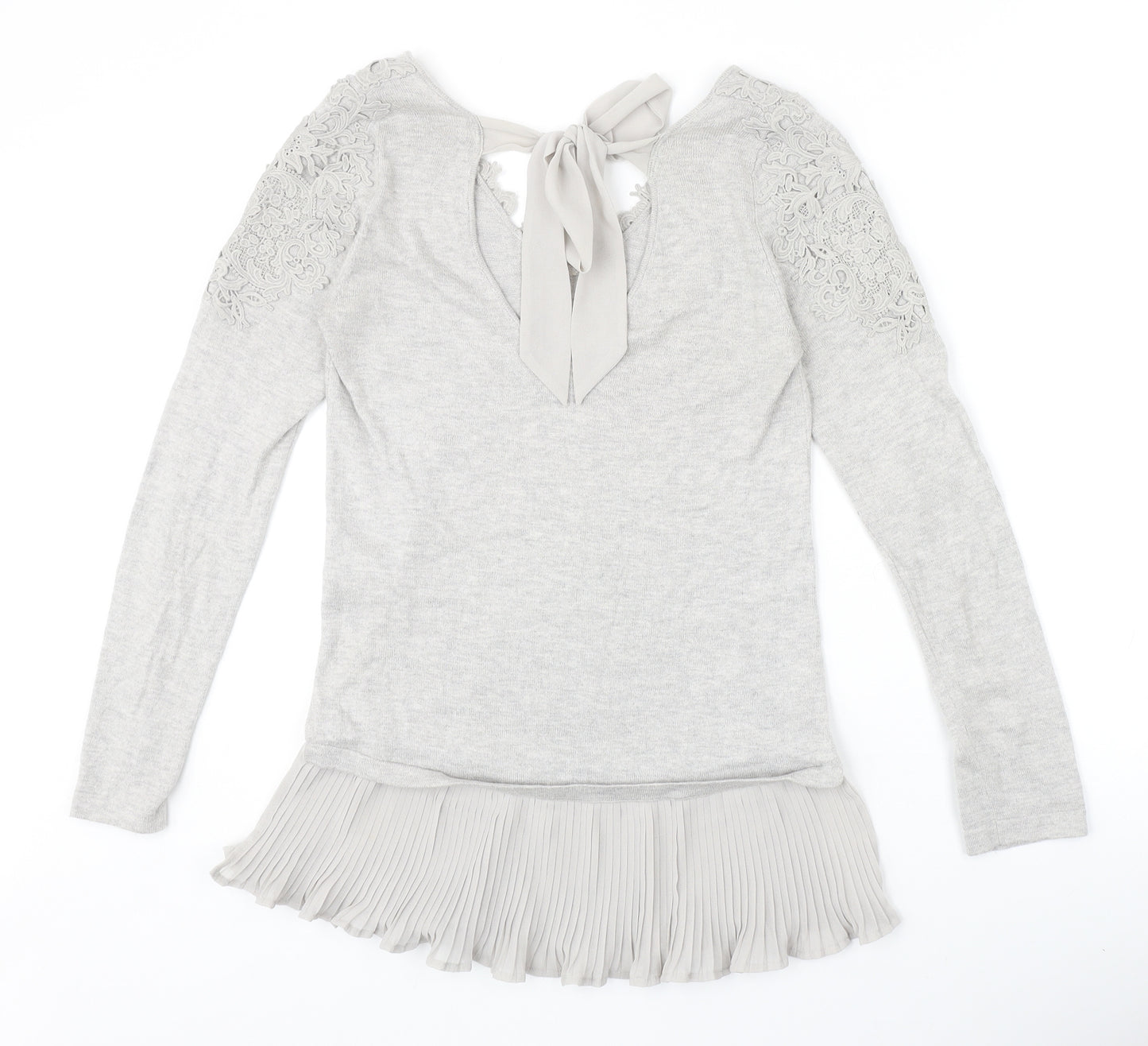 Coast Womens Grey V-Neck Polyamide Pullover Jumper Size XS