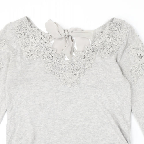 Coast Womens Grey V-Neck Polyamide Pullover Jumper Size XS