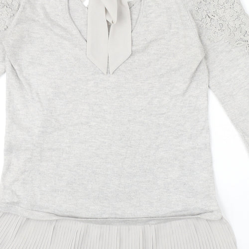 Coast Womens Grey V-Neck Polyamide Pullover Jumper Size XS