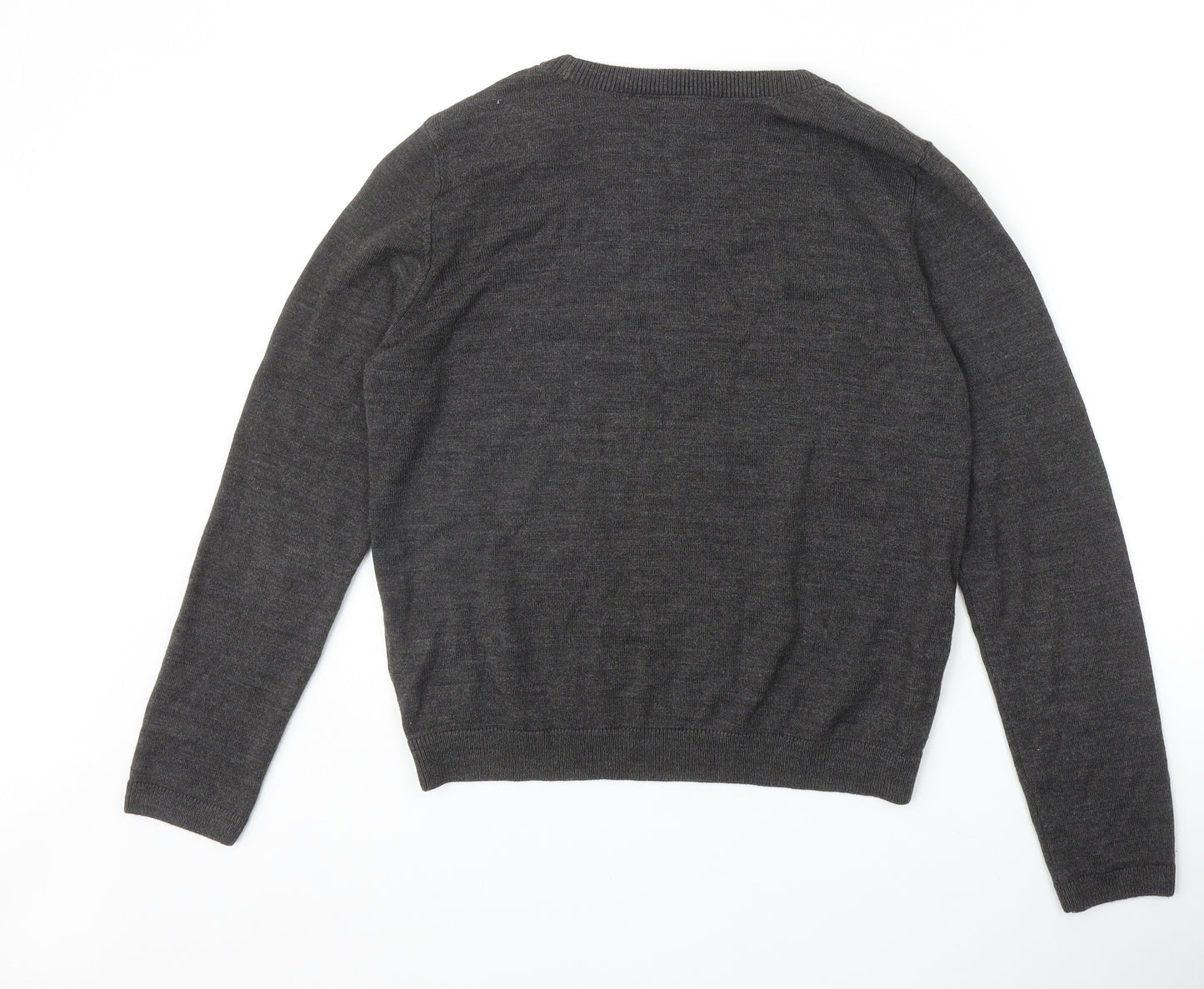 Marks and Spencer Womens Grey Round Neck Floral Acrylic Pullover Jumper Size 14