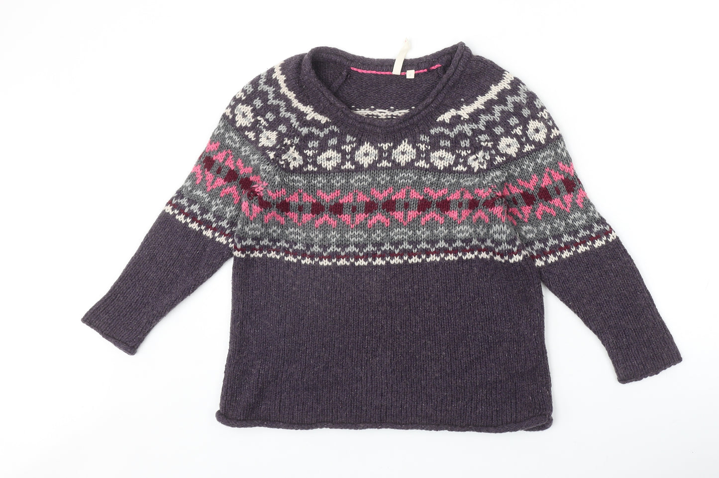 White Stuff Womens Purple Round Neck Fair Isle Cotton Pullover Jumper Size 8