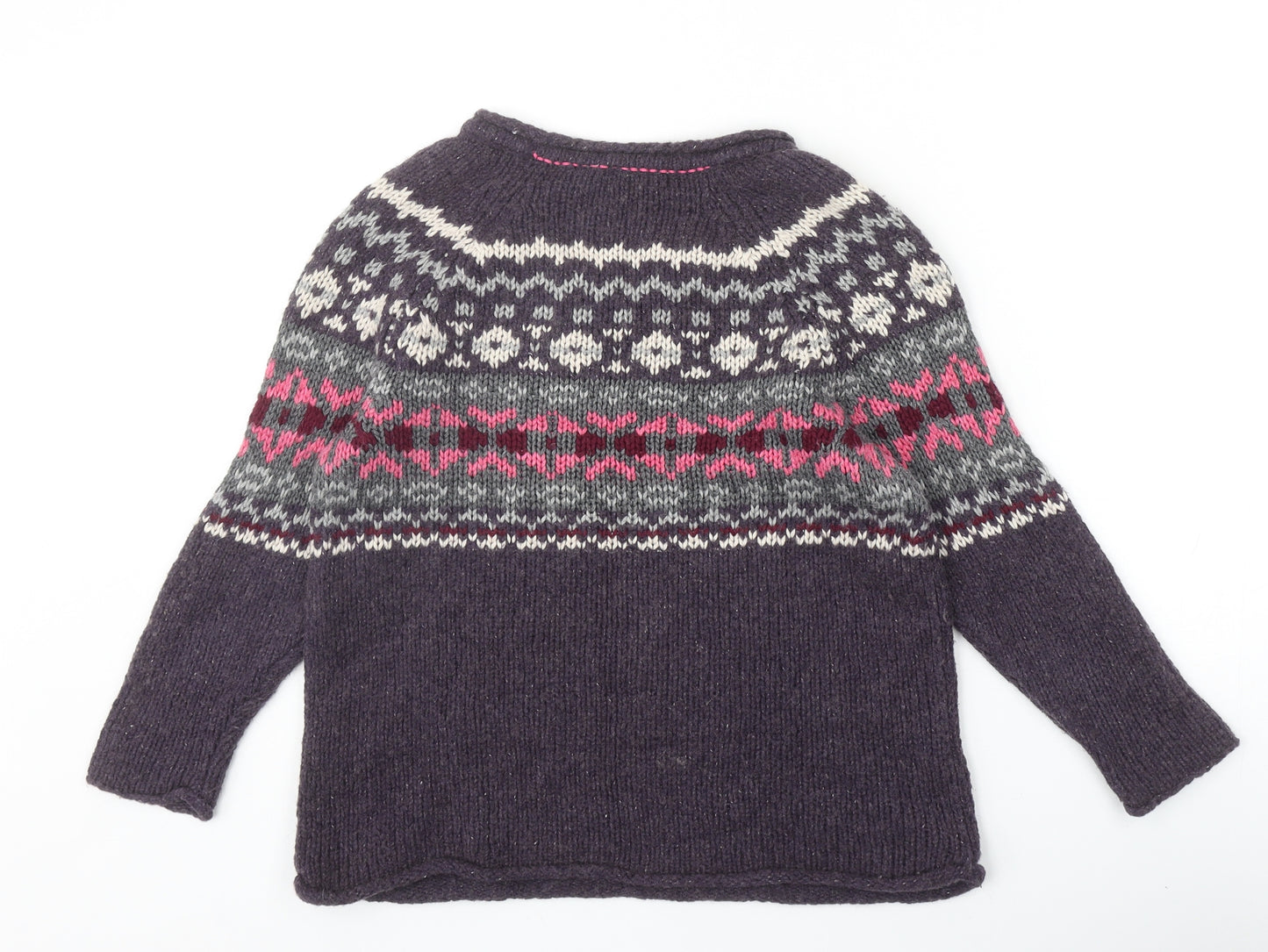 White Stuff Womens Purple Round Neck Fair Isle Cotton Pullover Jumper Size 8