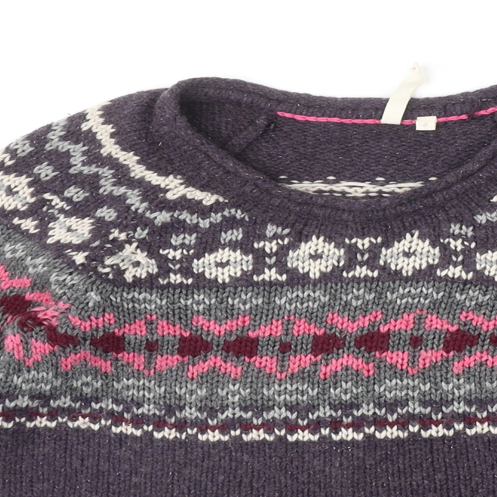 White Stuff Womens Purple Round Neck Fair Isle Cotton Pullover Jumper Size 8