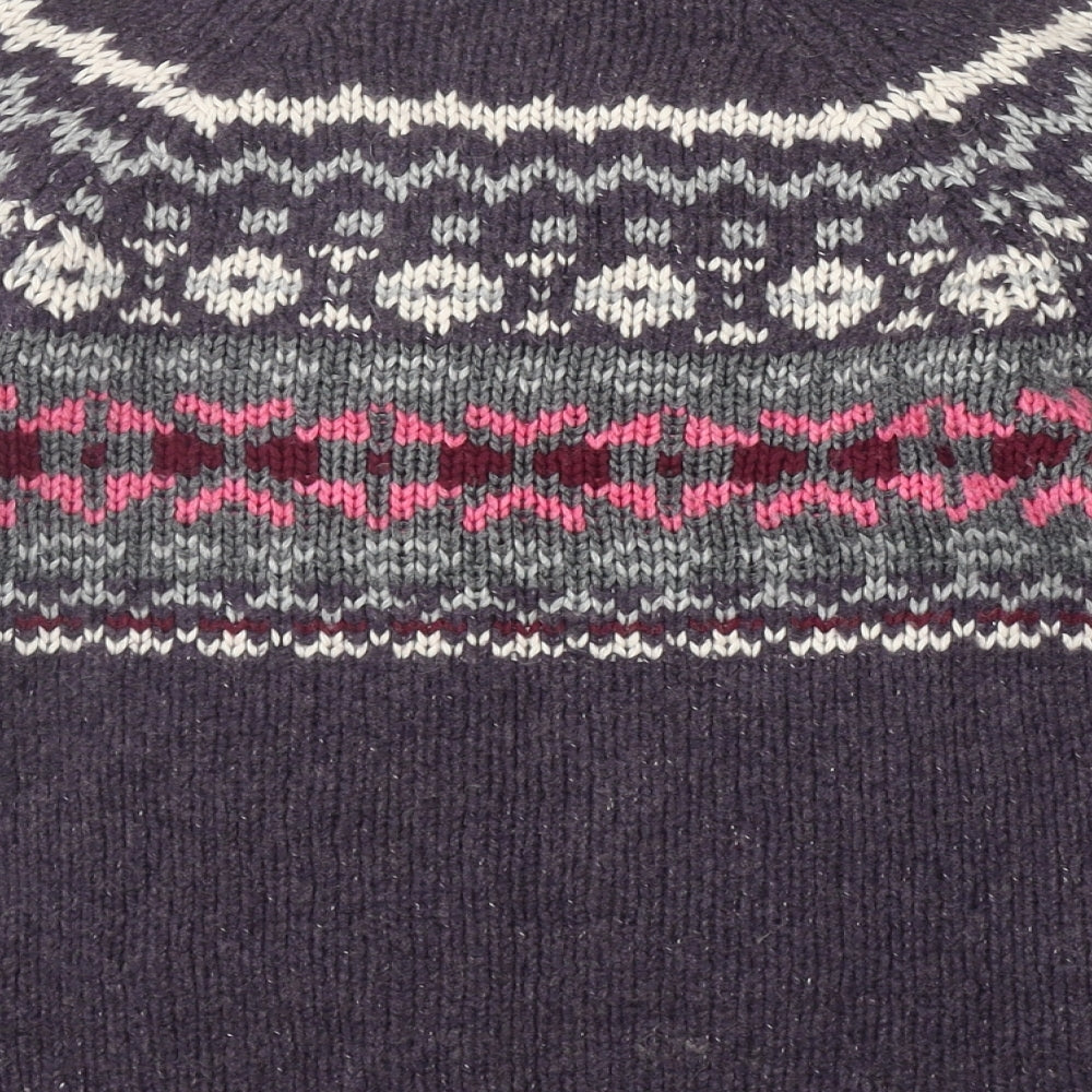 White Stuff Womens Purple Round Neck Fair Isle Cotton Pullover Jumper Size 8