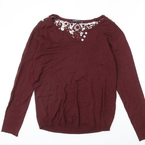 Jasmine Womens Red Viscose Basic T-Shirt Size L V-Neck - Size L-XL