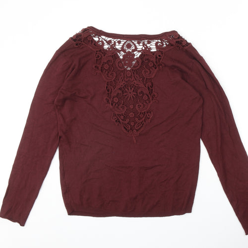 Jasmine Womens Red Viscose Basic T-Shirt Size L V-Neck - Size L-XL