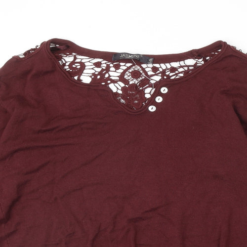 Jasmine Womens Red Viscose Basic T-Shirt Size L V-Neck - Size L-XL