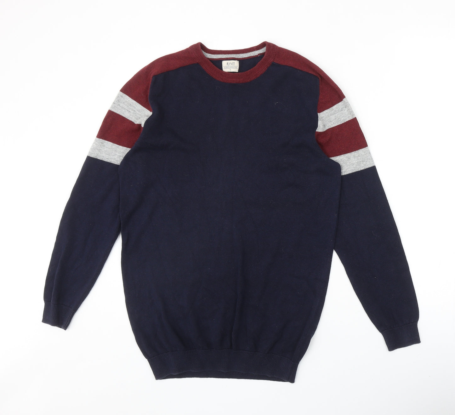 Matalan Mens Blue Round Neck Cotton Pullover Jumper Size S Long Sleeve