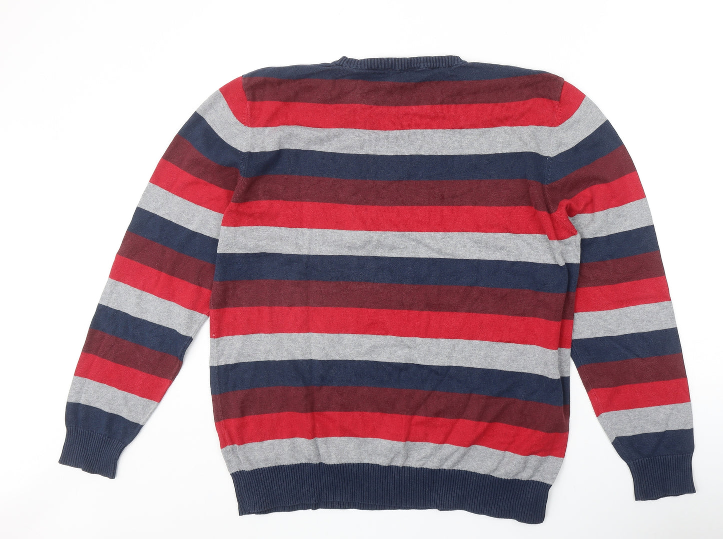 LC Walker Mens Multicoloured Round Neck Striped Cotton Pullover Jumper Size XL Long Sleeve