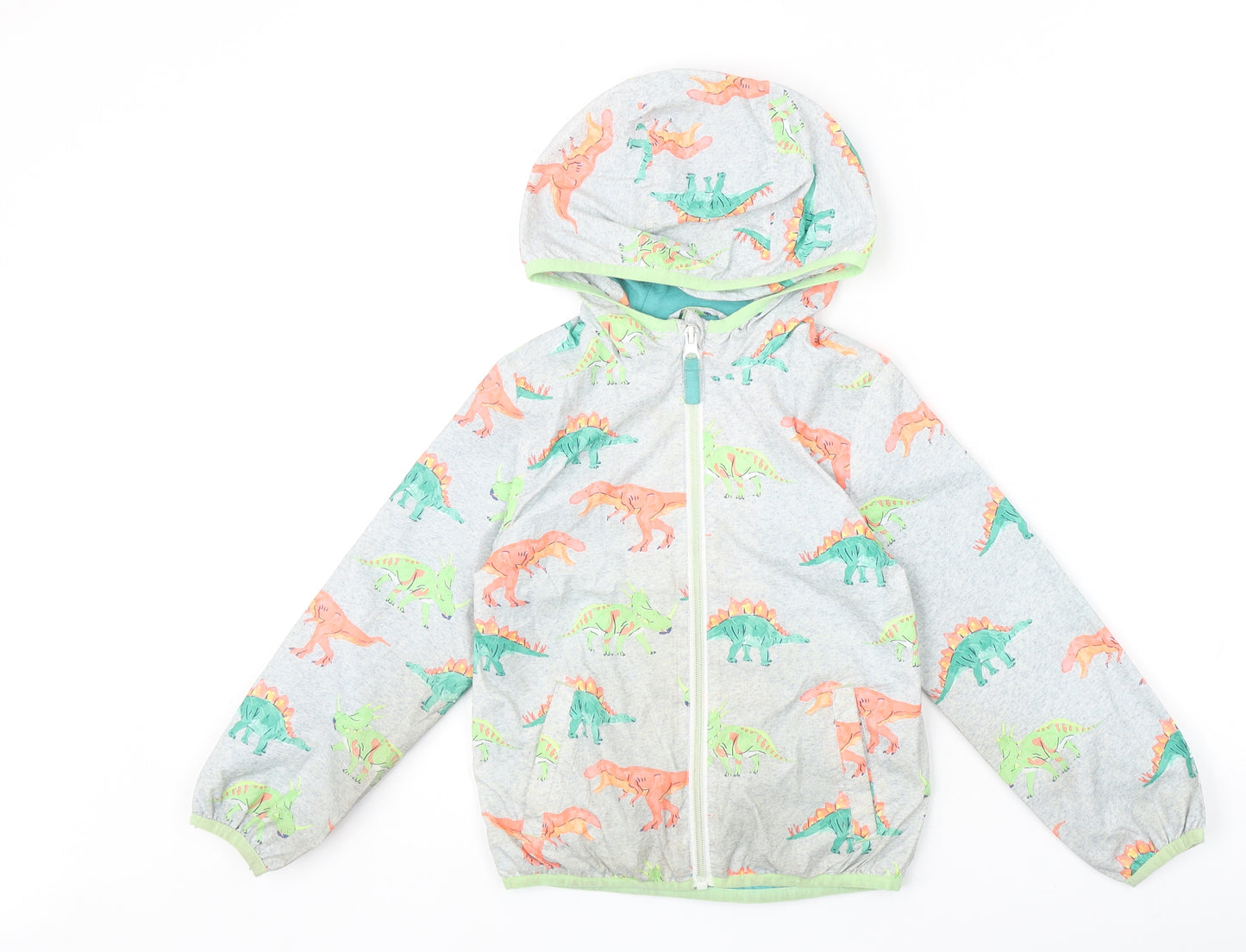 Marks and Spencer Boys Green Geometric Jacket Size 4-5 Years Zip - Dinosaur Print