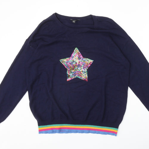 M&Co Womens Blue Round Neck Viscose Pullover Jumper Size 16 - Star