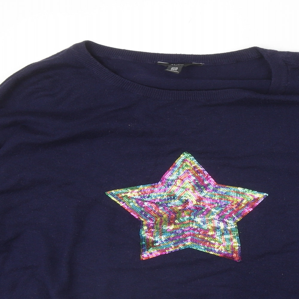 M&Co Womens Blue Round Neck Viscose Pullover Jumper Size 16 - Star