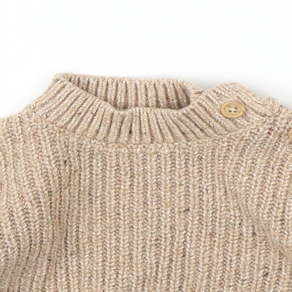 George Baby Beige Cotton Pullover Jumper Size 0-3 Months Button