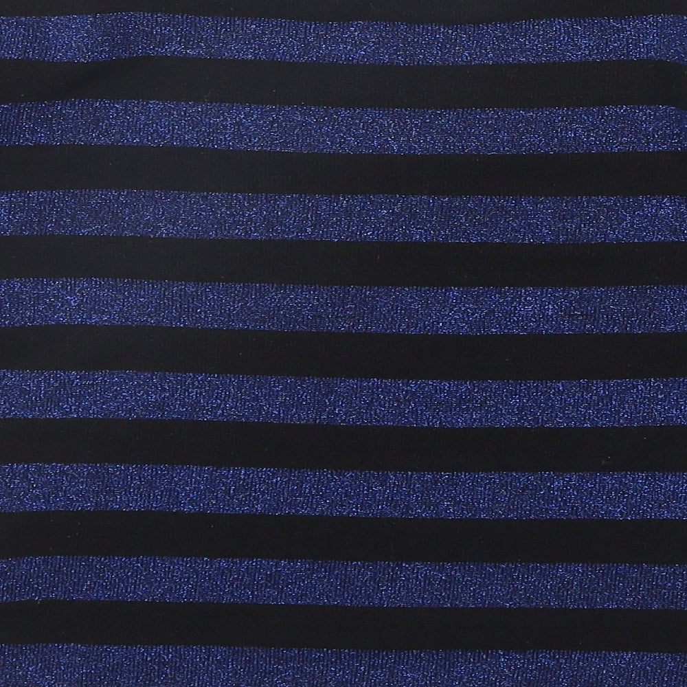 River Island Womens Blue Striped Acrylic Basic T-Shirt Size 10 Round Neck