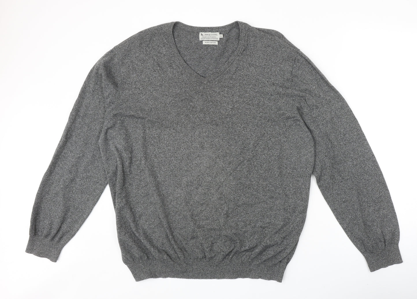 TU Mens Green V-Neck Cotton Pullover Jumper Size 2XL Long Sleeve