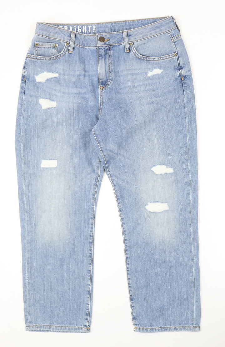 Preworn Womens Blue Cotton Straight Jeans Size 34 in Regular Zip