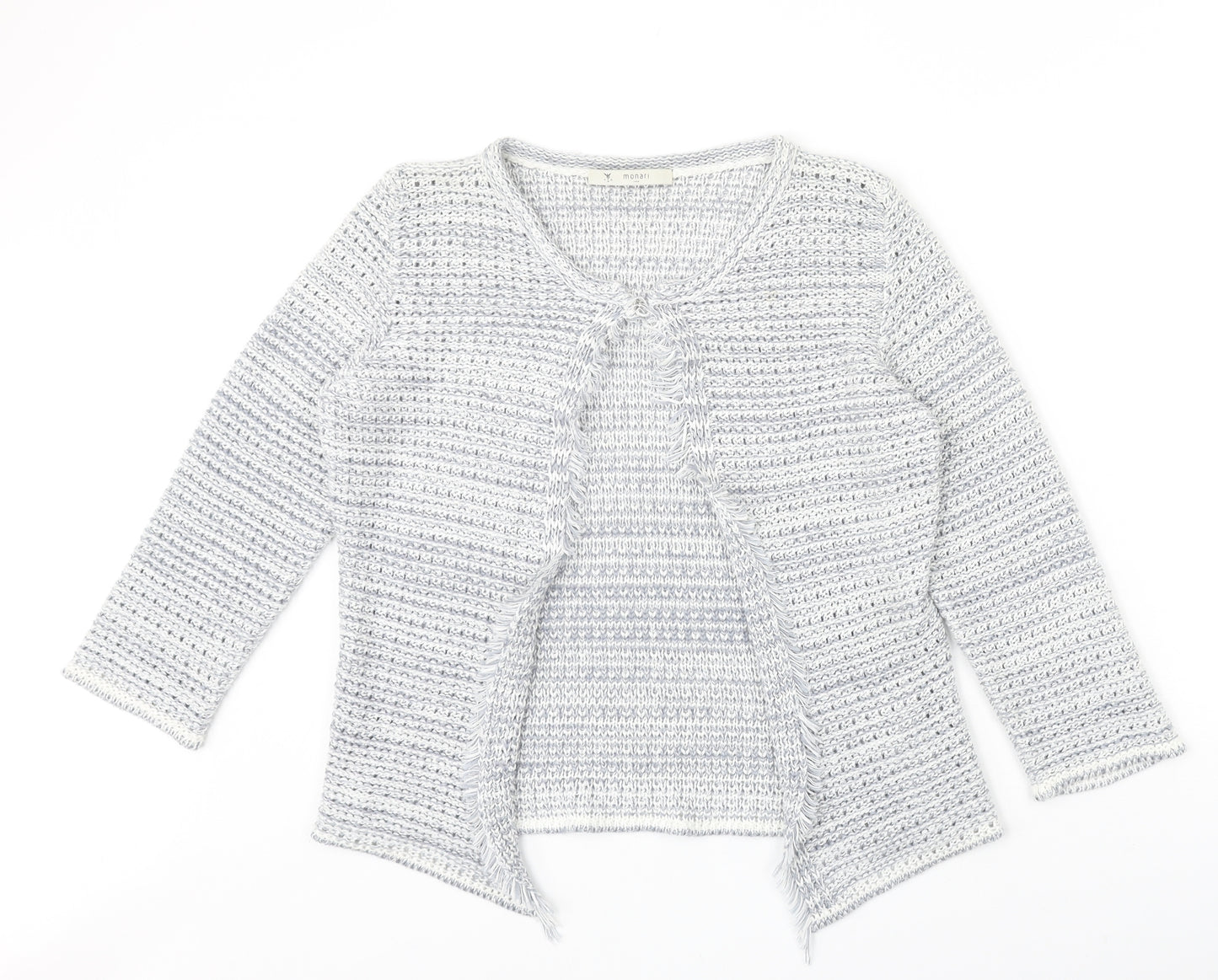 monari Womens Grey Round Neck Geometric Acrylic Cardigan Jumper Size 14