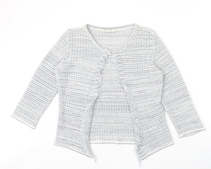 monari Womens Grey Round Neck Geometric Acrylic Cardigan Jumper Size 14