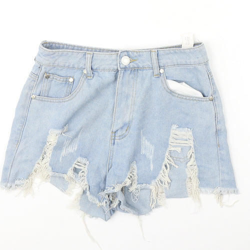 Boohoo Womens Blue Camel Cut-Off Shorts Size 10 Regular Zip