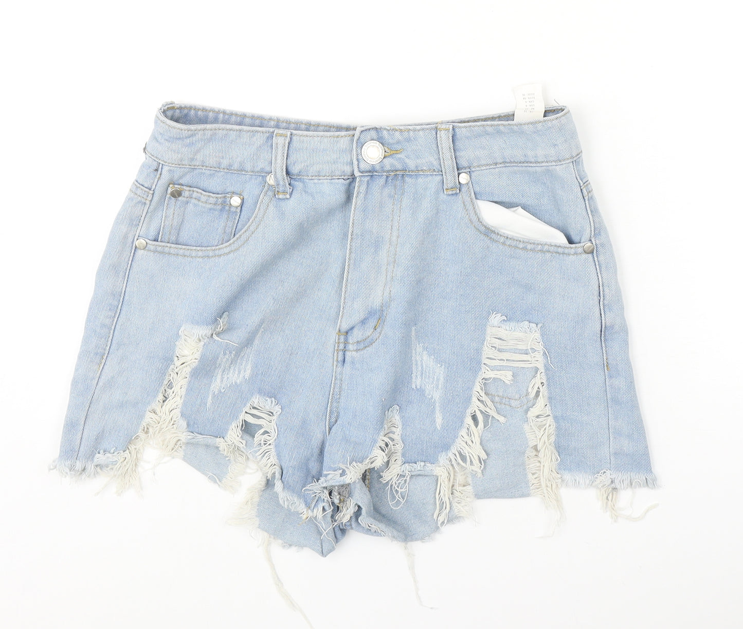 Boohoo Womens Blue Camel Cut-Off Shorts Size 10 Regular Zip