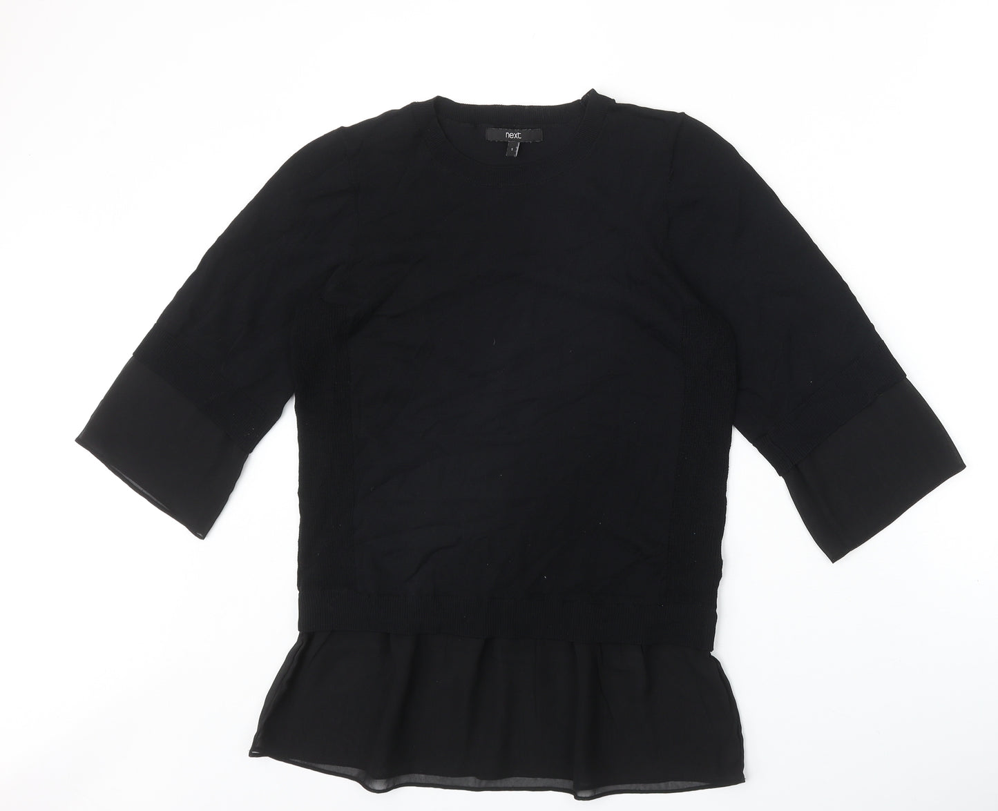 NEXT Womens Black Viscose Basic Blouse Size S Round Neck