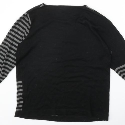 Julipa Womens Black Round Neck Geometric Acrylic Pullover Jumper Size 12