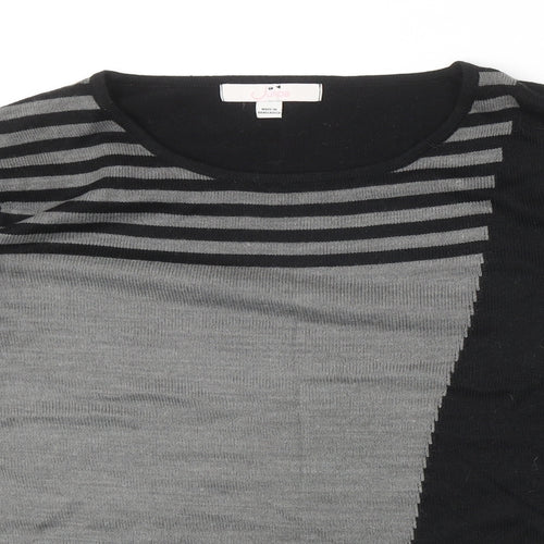 Julipa Womens Black Round Neck Geometric Acrylic Pullover Jumper Size 12