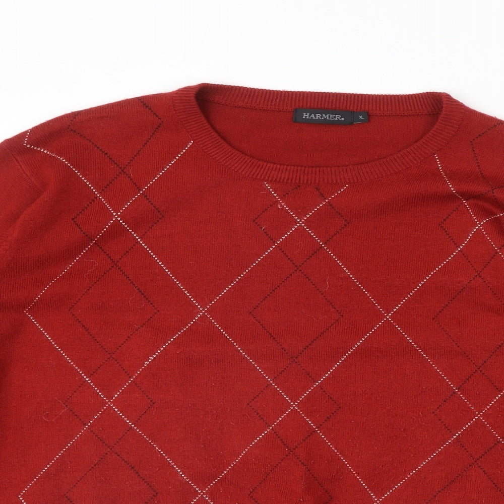 Harmer Mens Red Round Neck Argyle/Diamond Acrylic Pullover Jumper Size XL Long Sleeve
