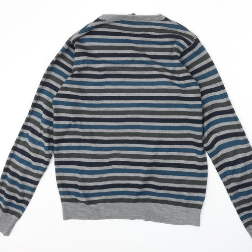 Cedar Wood State Mens Multicoloured Round Neck Striped Acrylic Pullover Jumper Size M Long Sleeve