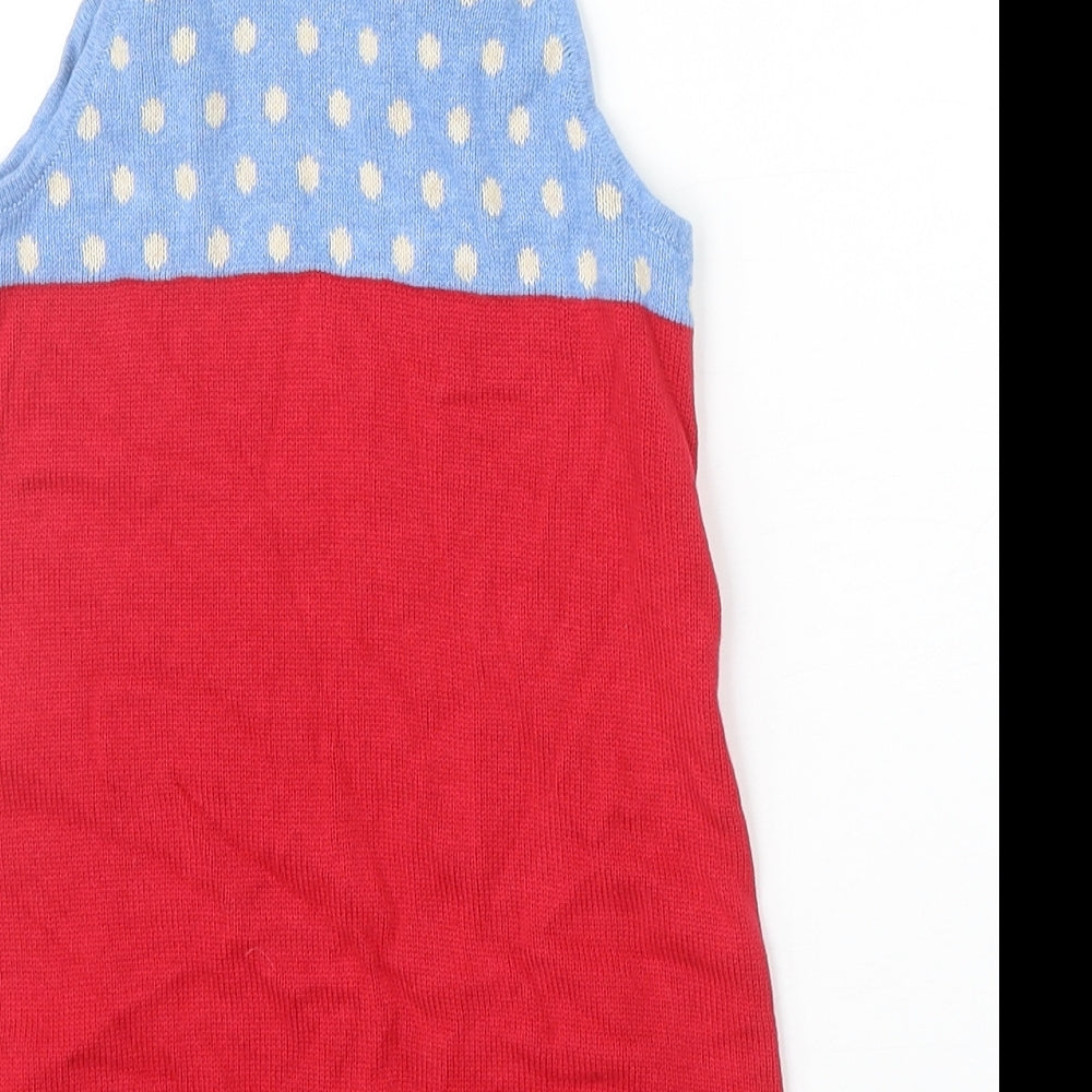 NEXT Girls Red Polka Dot 100% Cotton Pinafore/Dungaree Dress Size 12-18 Months Square Neck Button