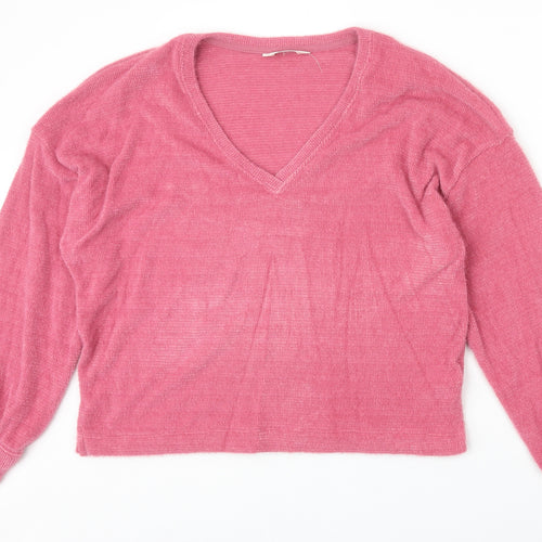Marks and Spencer Womens Pink V-Neck Polyester Pullover Jumper Size M