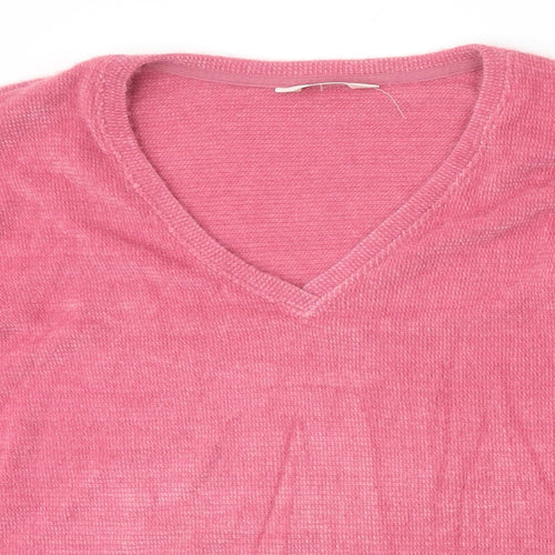 Marks and Spencer Womens Pink V-Neck Polyester Pullover Jumper Size M