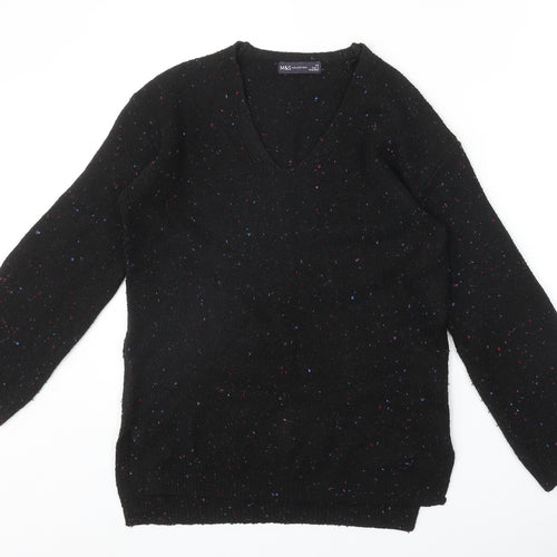 Marks and Spencer Womens Black V-Neck Geometric Acrylic Pullover Jumper Size XS