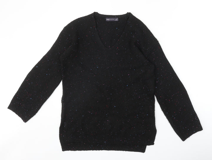 Marks and Spencer Womens Black V-Neck Geometric Acrylic Pullover Jumper Size XS