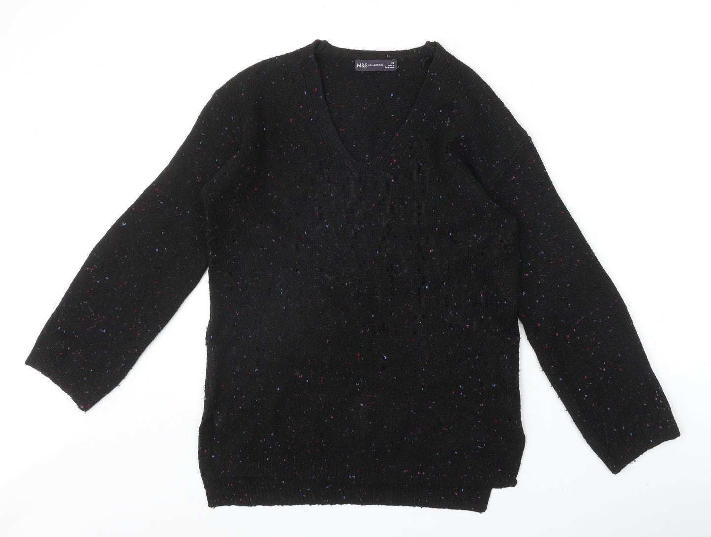 Marks and Spencer Womens Black V-Neck Geometric Acrylic Pullover Jumper Size XS