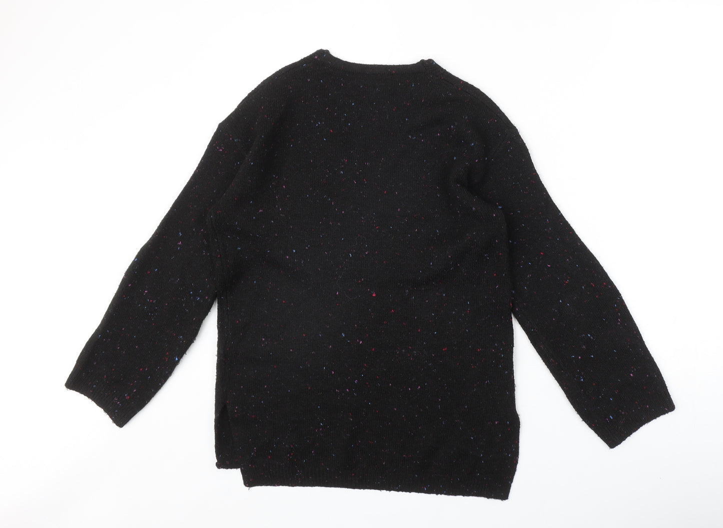 Marks and Spencer Womens Black V-Neck Geometric Acrylic Pullover Jumper Size XS