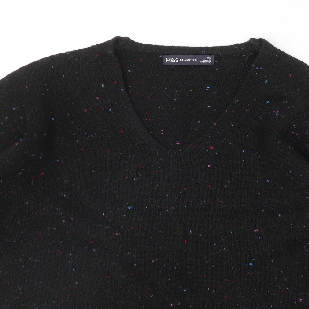 Marks and Spencer Womens Black V-Neck Geometric Acrylic Pullover Jumper Size XS