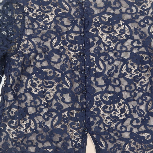 H&M Womens Blue Geometric Polyester Basic Blouse Size S Round Neck