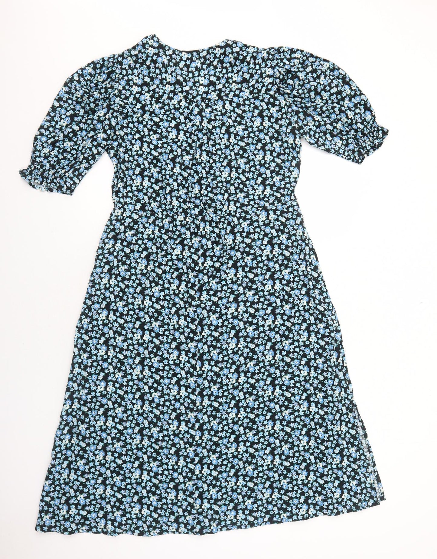 F&F Womens Blue Floral Viscose Trapeze & Swing Size 8 V-Neck Pullover