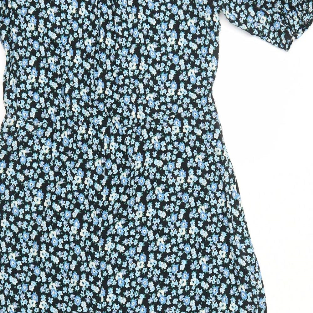 F&F Womens Blue Floral Viscose Trapeze & Swing Size 8 V-Neck Pullover