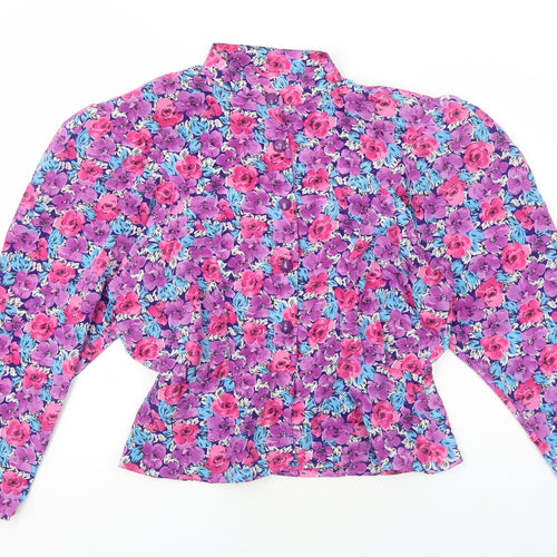 Preworn Womens Purple Floral Polyester Basic Button-Up Size M Collared